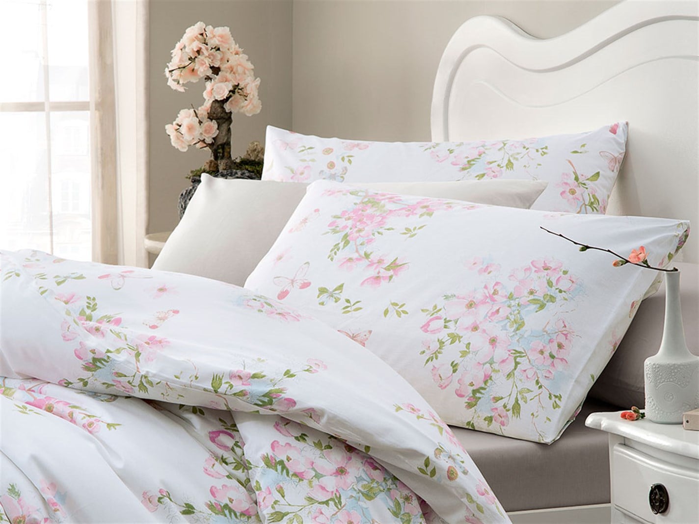 Grădina Sakura 57 Tel / 144 Numărul de fir 2 set 50x70 cm Roz