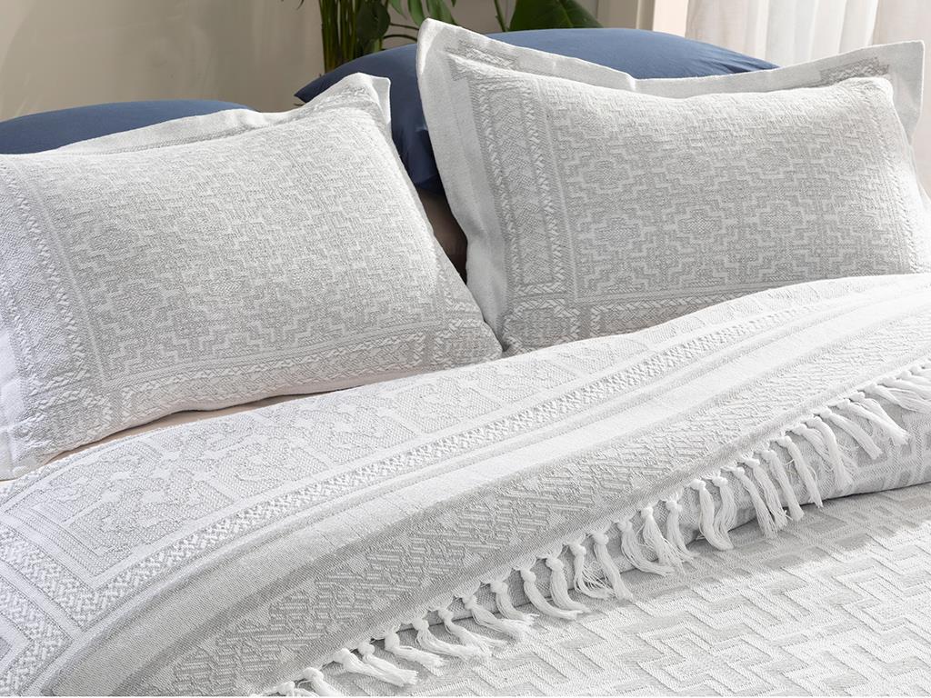Greek Key  Țesătură jacard Dublu Set Cuvertură De Pat 240*260 Cm Gri