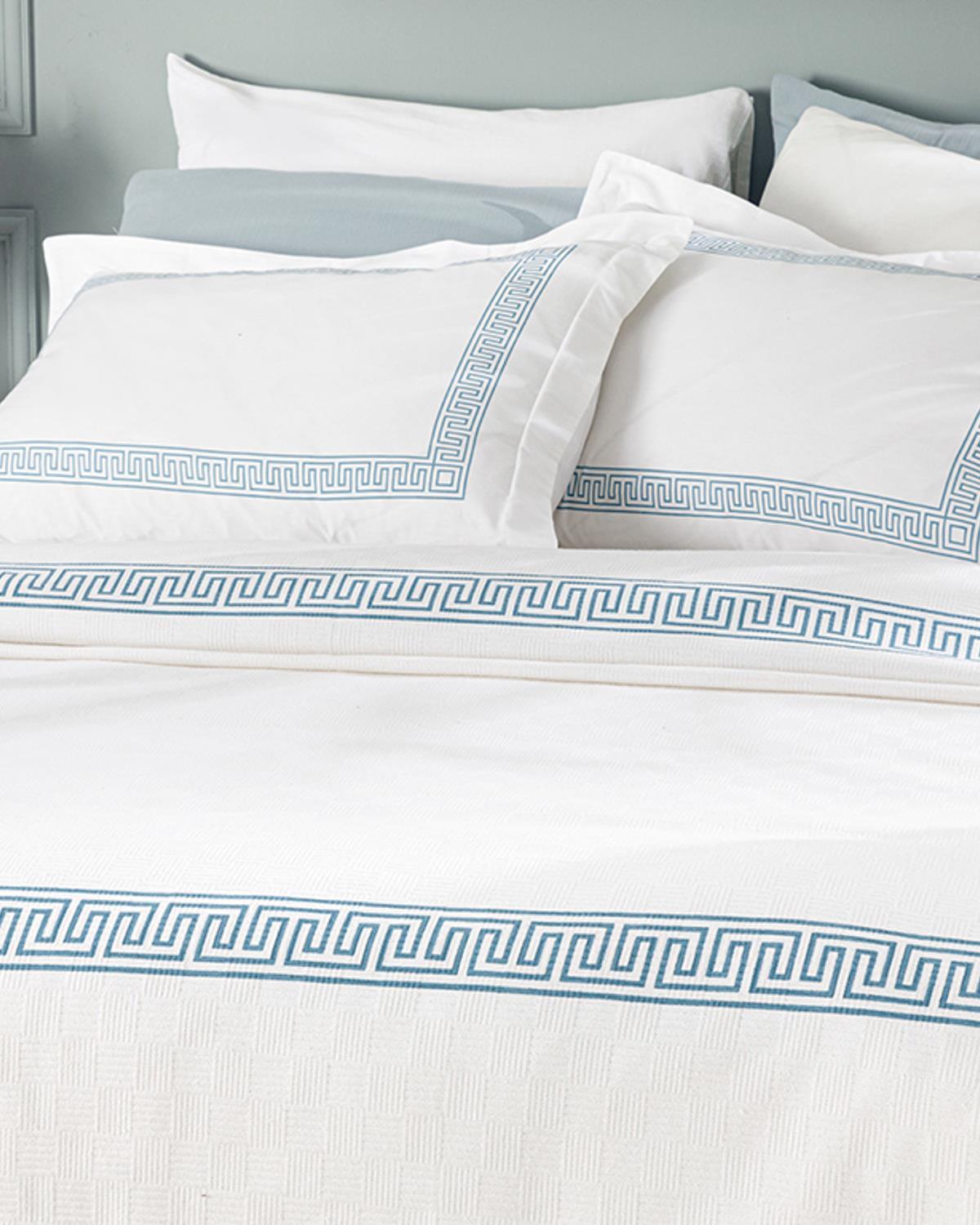 Greek Ribbon Imprimare Pe Panou Double Set Pătură De Vară 200x220 cm Turcoaz