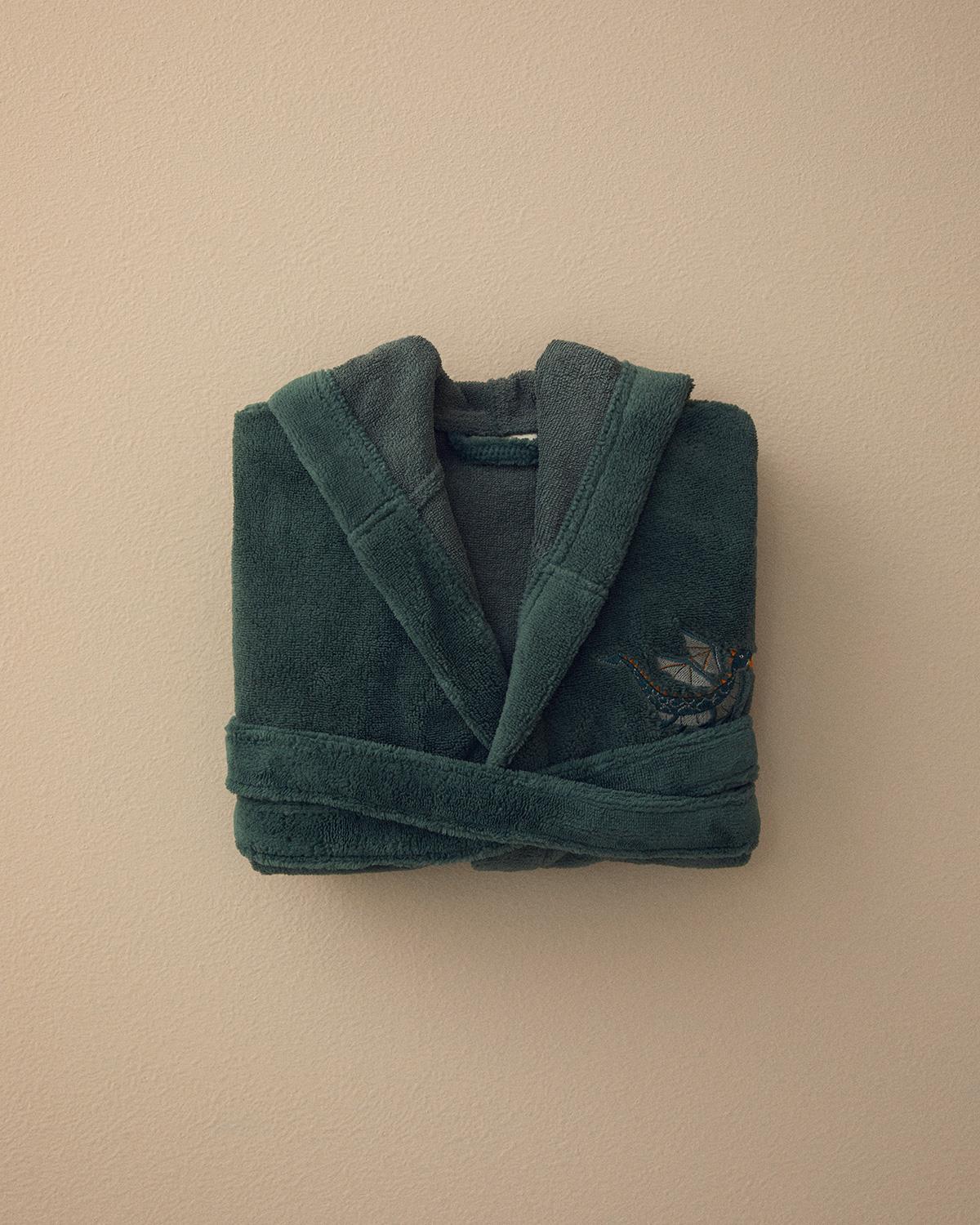Dinasours Triga Bathrobe For Kids 4-6 YaÅ Koyu Yeşil