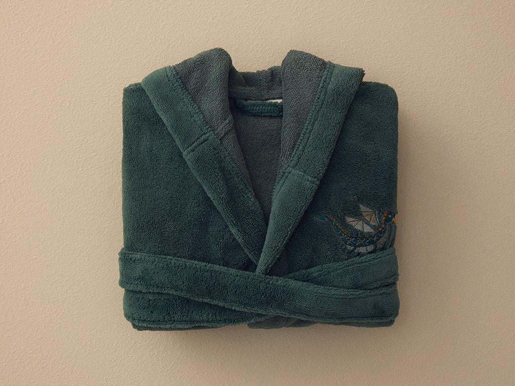 Dinasours Triga Bathrobe For Kids 8-10 YaÅ Koyu Yeşil