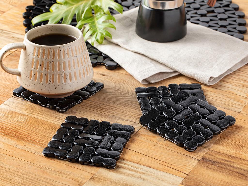 Hallyu Bambus  Cu 4  SUPORT PENTRU PAHAR 10x10 cm Black.