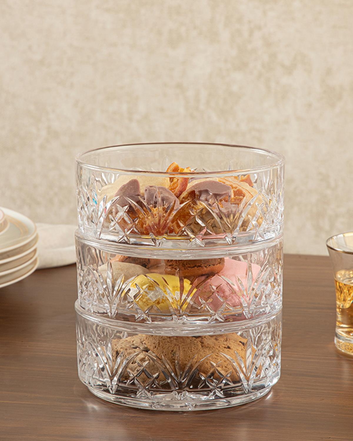 Hora Glass Three Tier Stacked Storage Box 680 ml Transparent