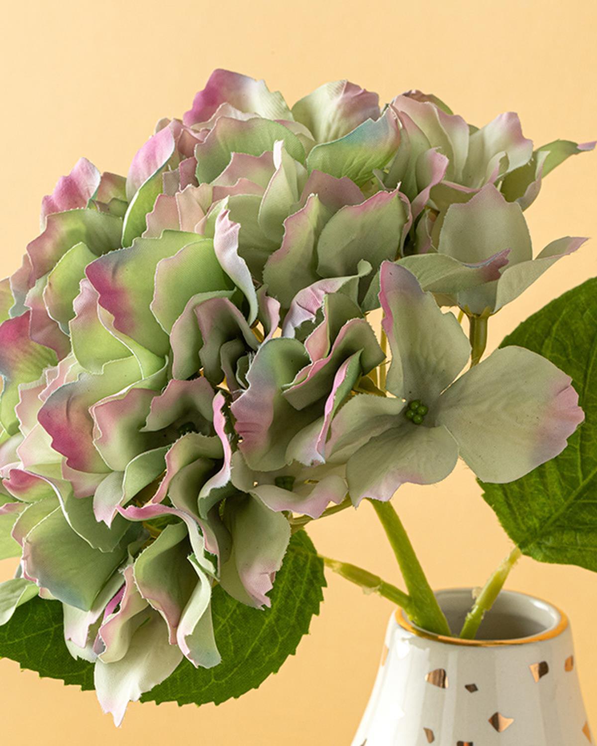 Hortensia Floare Artificială , 35 Cm, Crem-Roșu