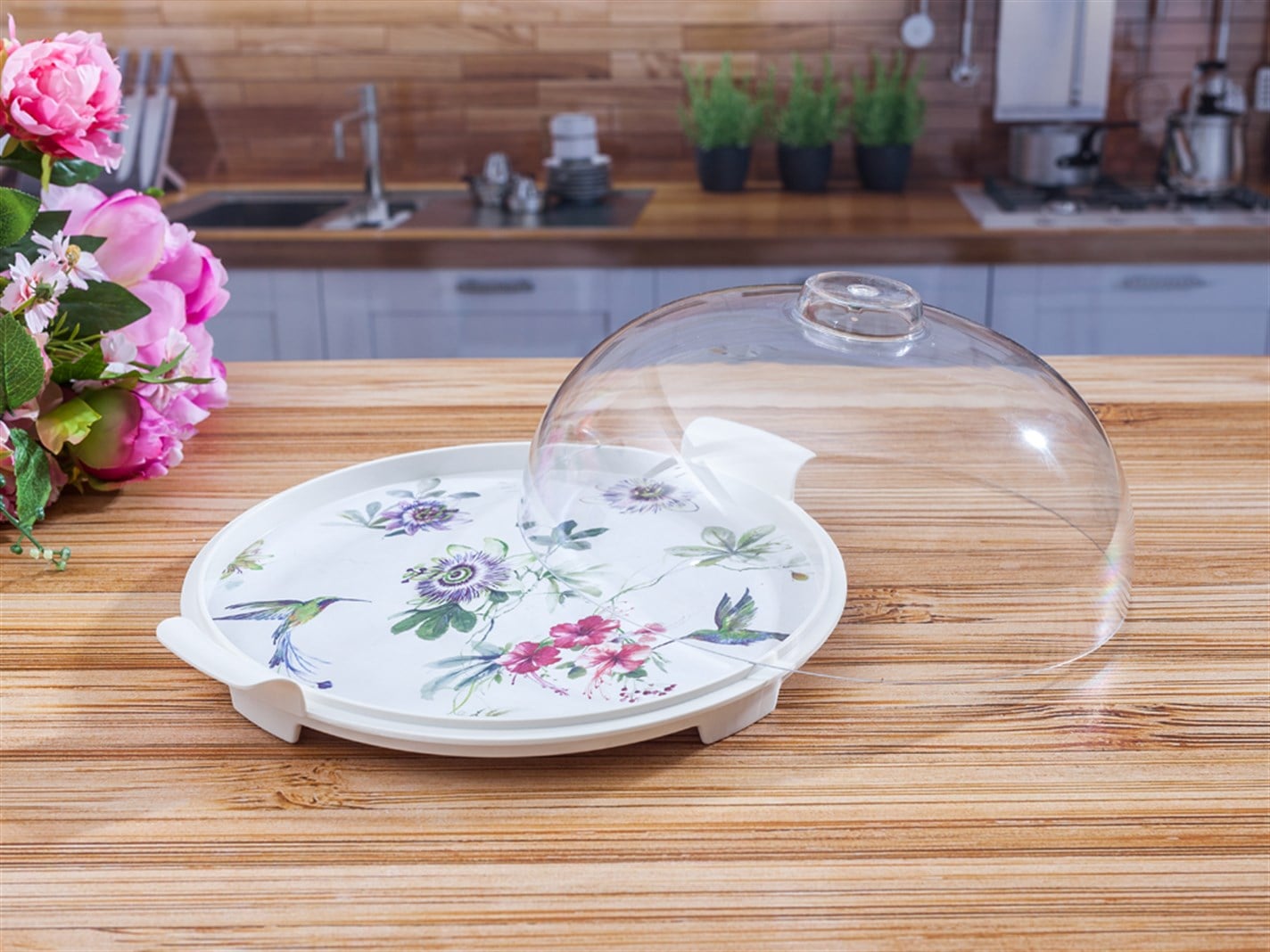 Humming păsări Tipărit Capat 38 cm Mint-lilac-roz