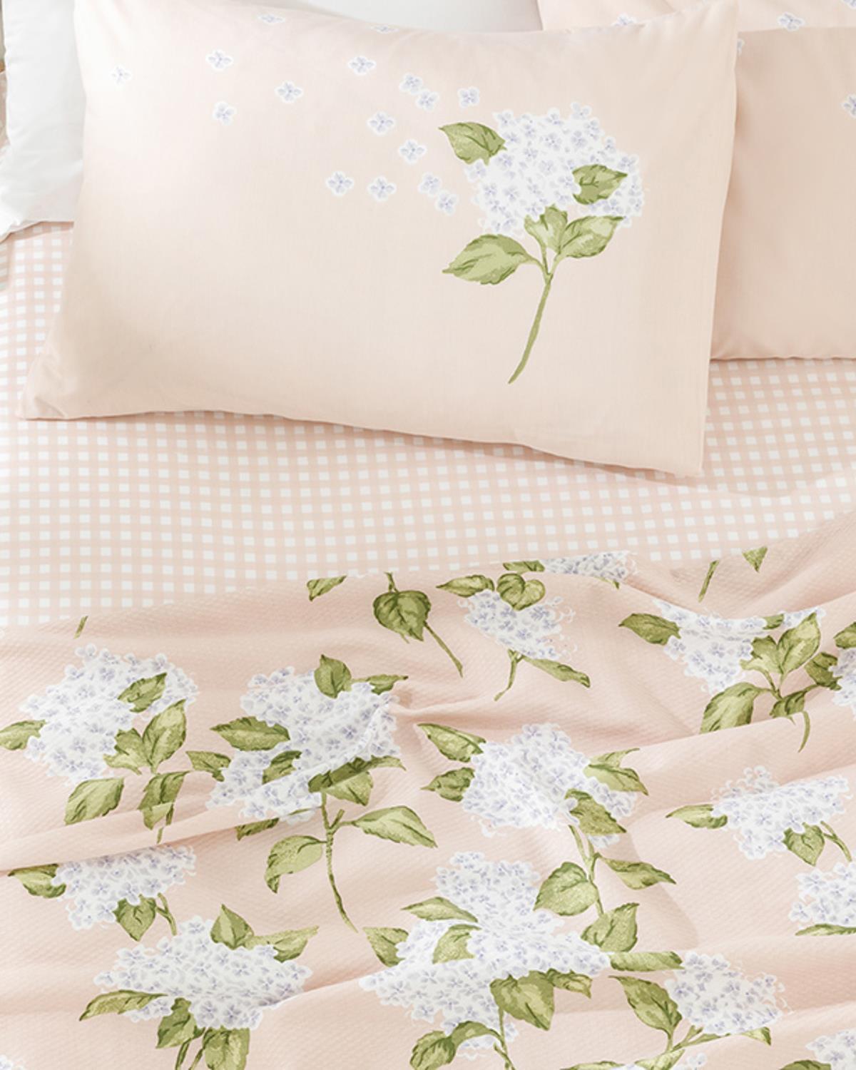 Hydrangea Imprimat King Size Set Pătură De Vară 220x240 cm Roz