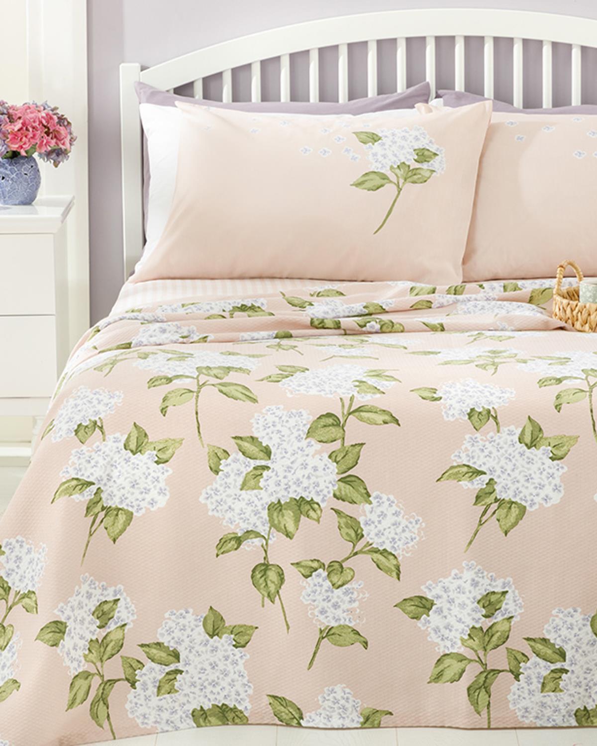 Hydrangea Imprimat King Size Set Pătură De Vară 220x240 cm Roz