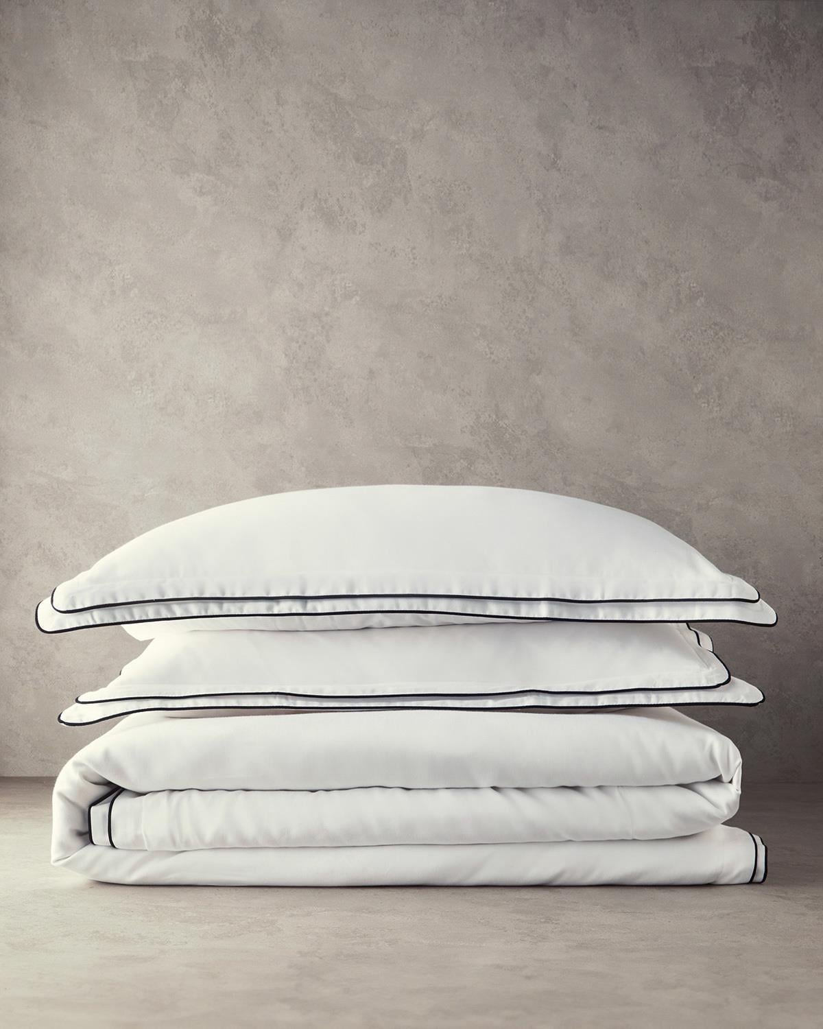 I Gleam Bandă din bumbac satinat Double Set Lenjerie De Pat 200x220 cm Alb - Bleumarin