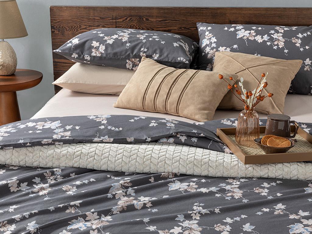 Iederă de toamnă Bumbac Double Set Lenjerie De Pat 200x220 cm Antracit