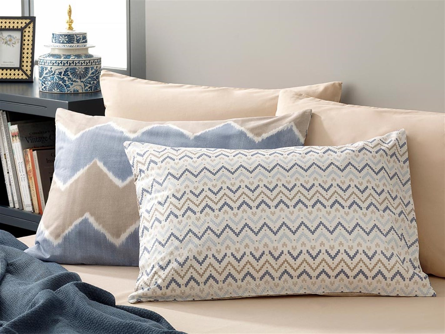 Ikat pur 57 Tel / 144 Numărul de fir 2 set 50x70 cm Albastru