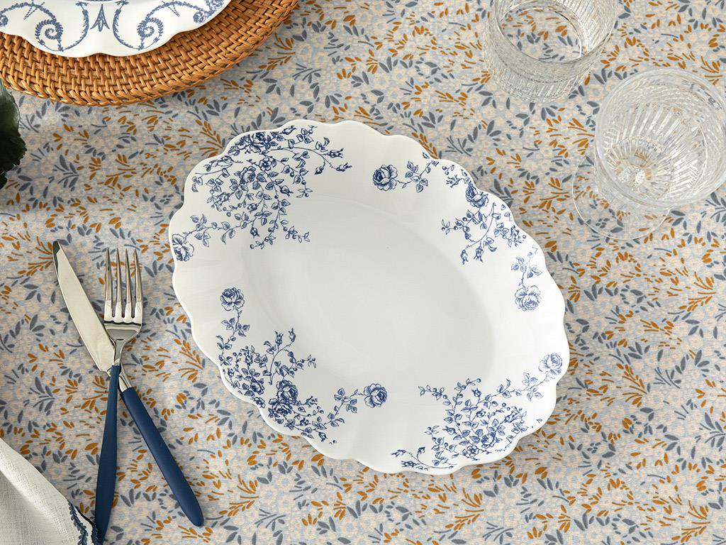 Jardin Opal glass Platter 30x30x2,5 cm White-Blue