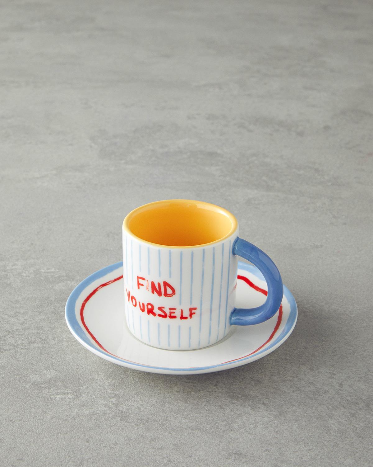 Jolly Waves Porțelan New Bone China 4 Piese 2 Persoane Set De Cești De Cafea 100 ml Roșu - Albastr