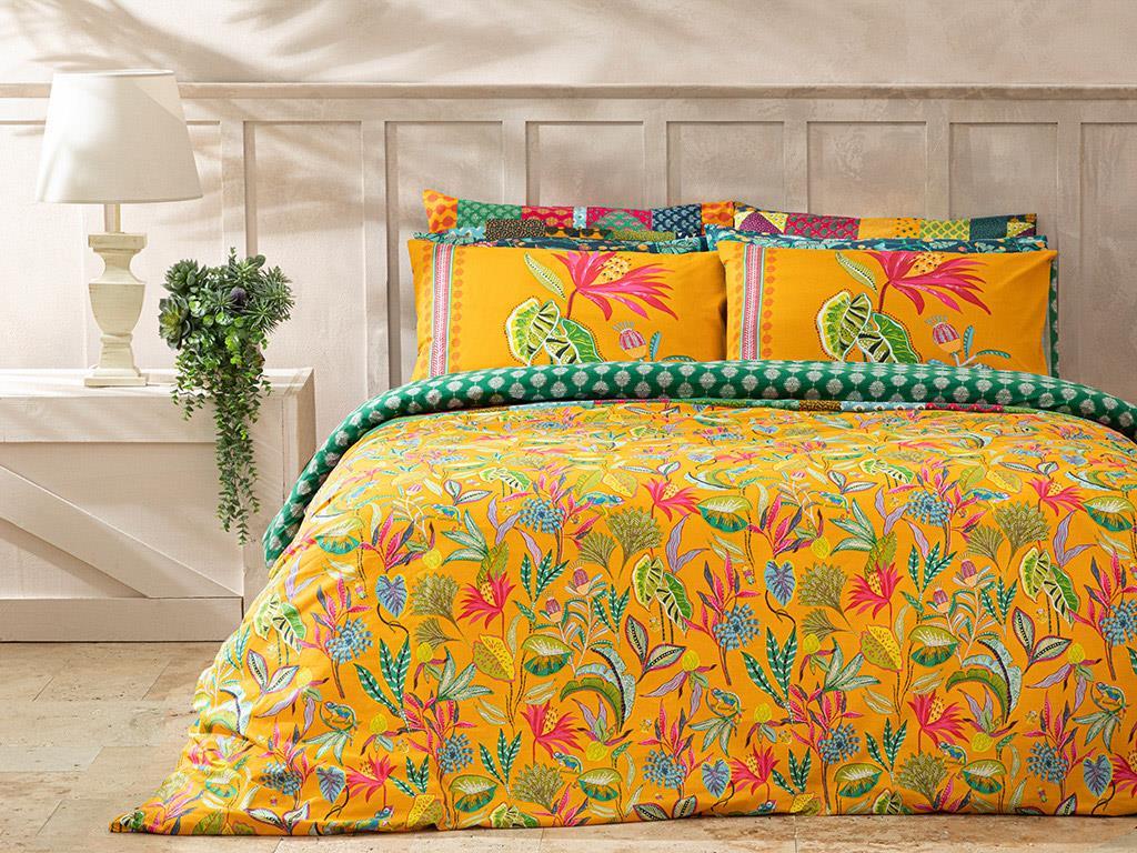 Jungle Life Cu Bumbac Single Set Lenjerie De Pat 160x220 cm Galben Închis