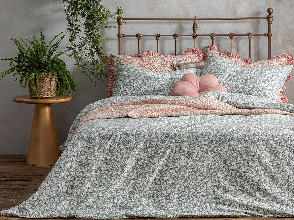 Liberty Bloom Bumbac Super King Set Lenjerie De Pat 260x220 cm Dark Seledon