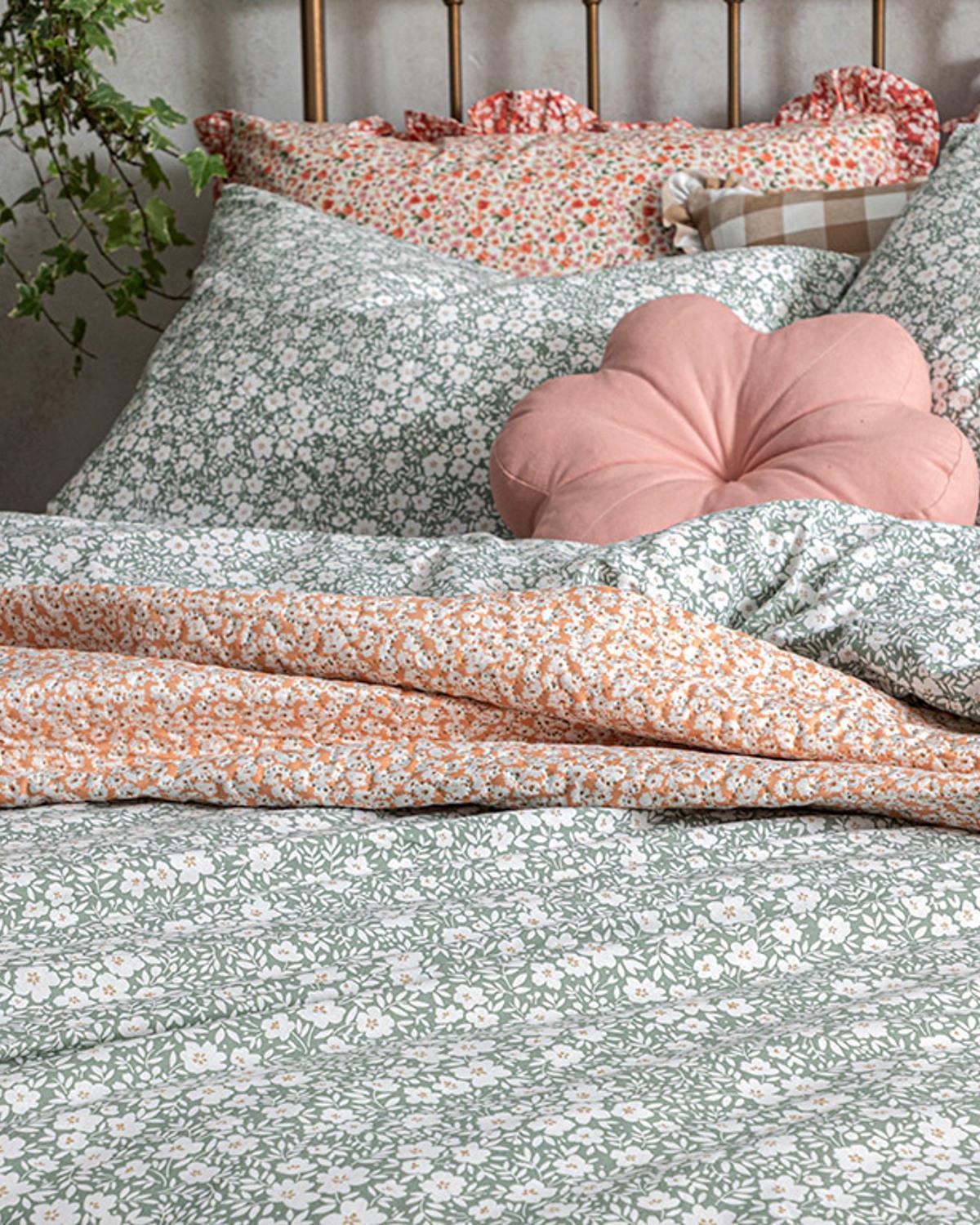 Liberty Bloom Cu Bumbac Single Set Lenjerie De Pat 160x220 cm Seledon Închis