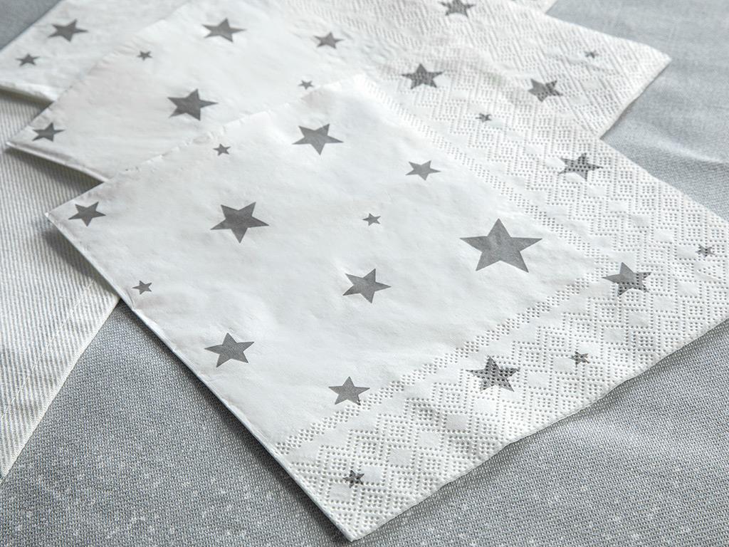 Little Silver Stars Paper 20 Set Tissue Napkin 33x33 cm Silver.