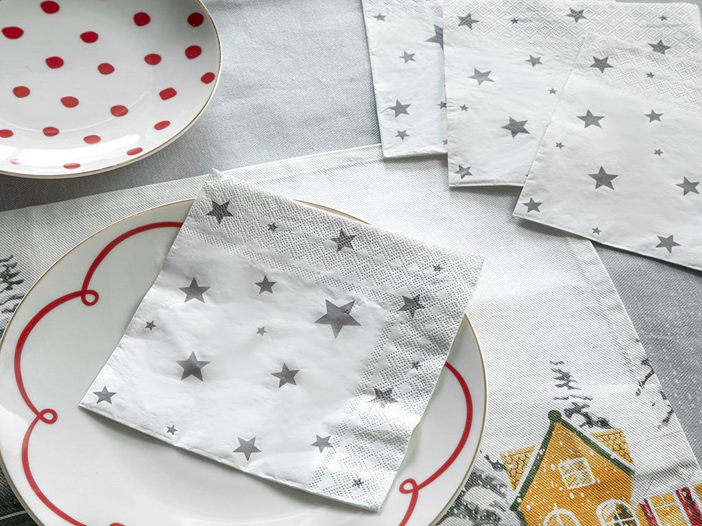 Little Silver Stars Paper 20 Set Tissue Napkin 33x33 cm Silver.