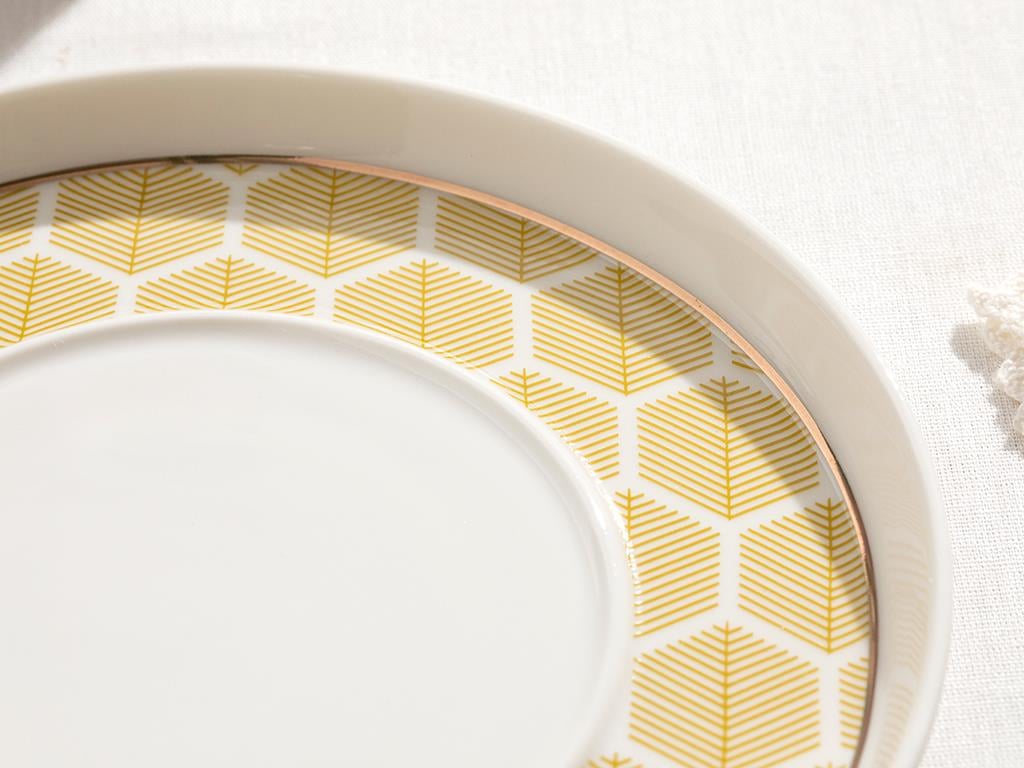locus comb New Bone 4 Parça 2 Kişilik Tea Cup Set 220 ml Yellow-Blue