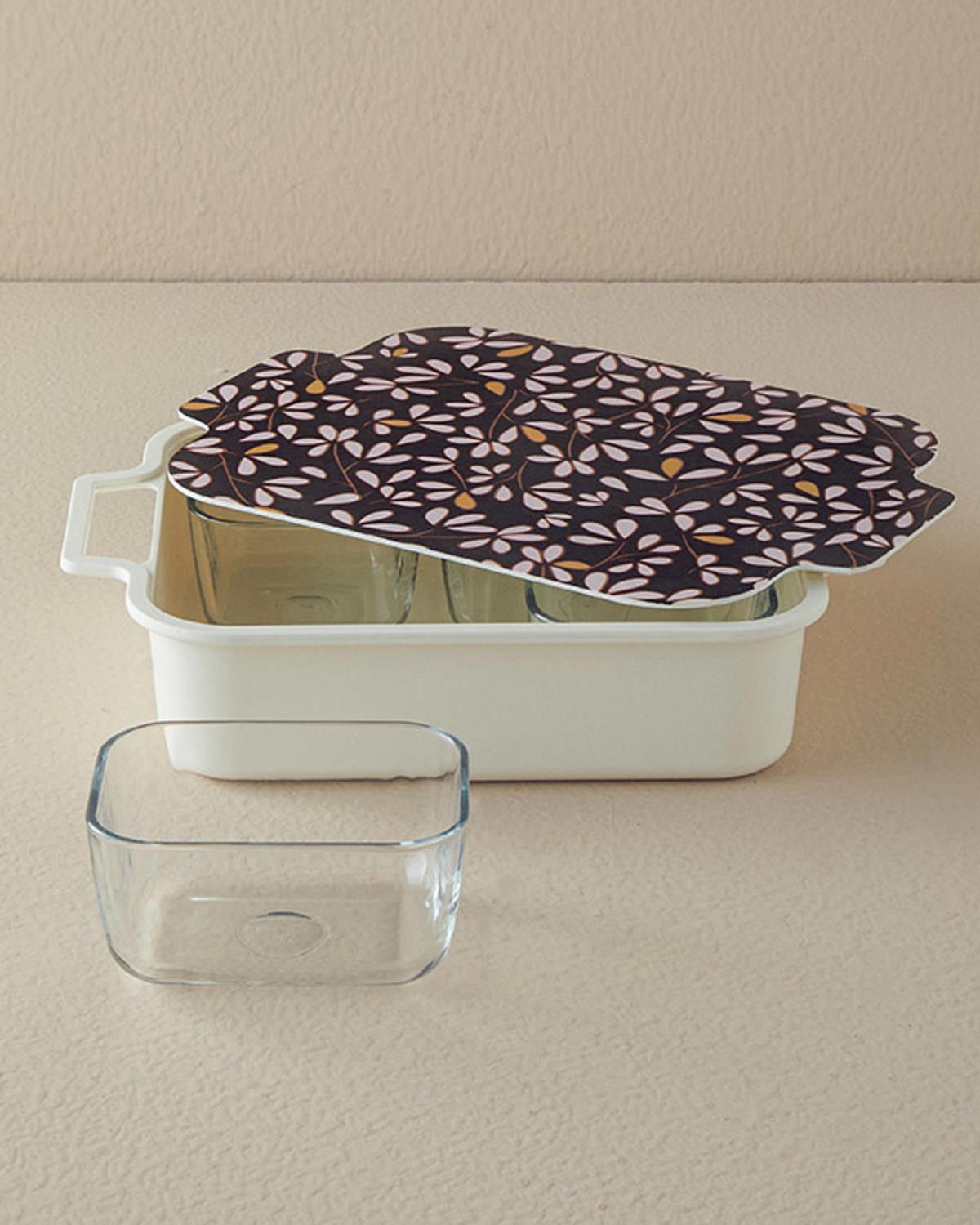 Lunch Box cu 4 compartimente, Modern Daisy, melamină, 30x22 cm, negru