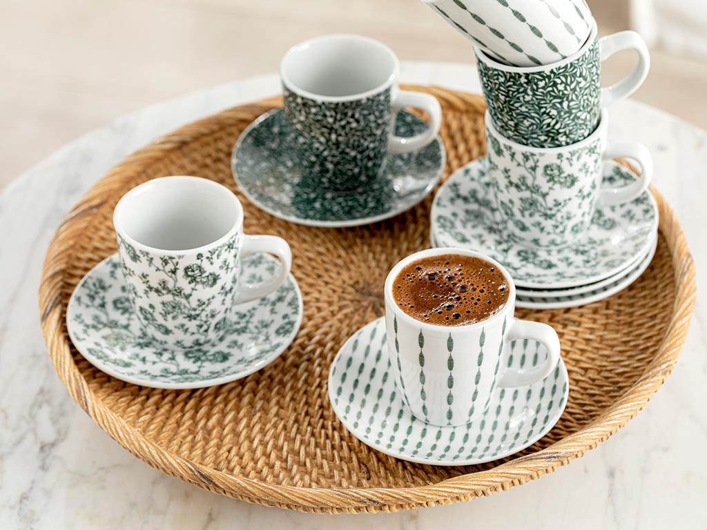 Glove Porcelain 12 Parça 6 Kişilik Coffee Cup Set 80 ml Green