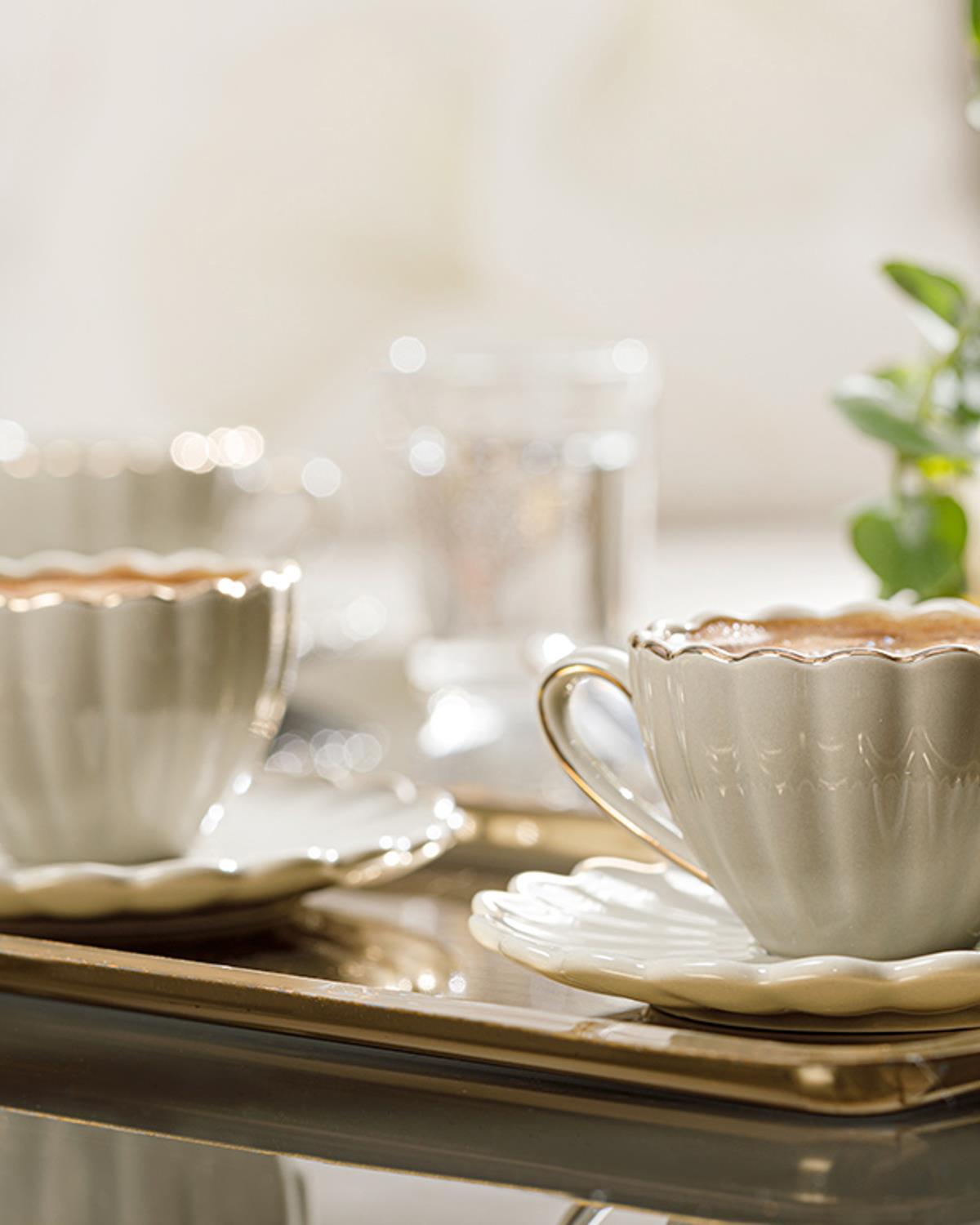 Maria Porcelain 12 Parça 6 Kişilik Coffee Cup Set 90 ml Beige