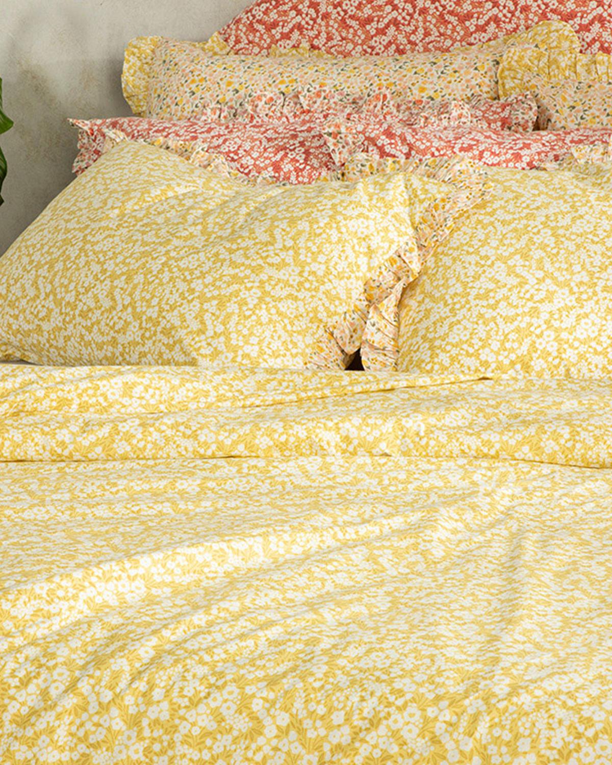 Midsummer Blossom Cotton King Size Duvet Cover Set 240x220 cm Yellow