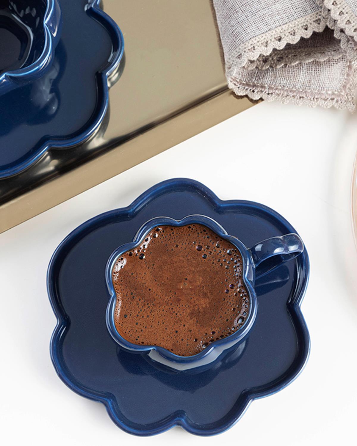 Milena Porcelain 4 Pieces 2 Servings Coffee Cup Set 80 ml Navy Blue