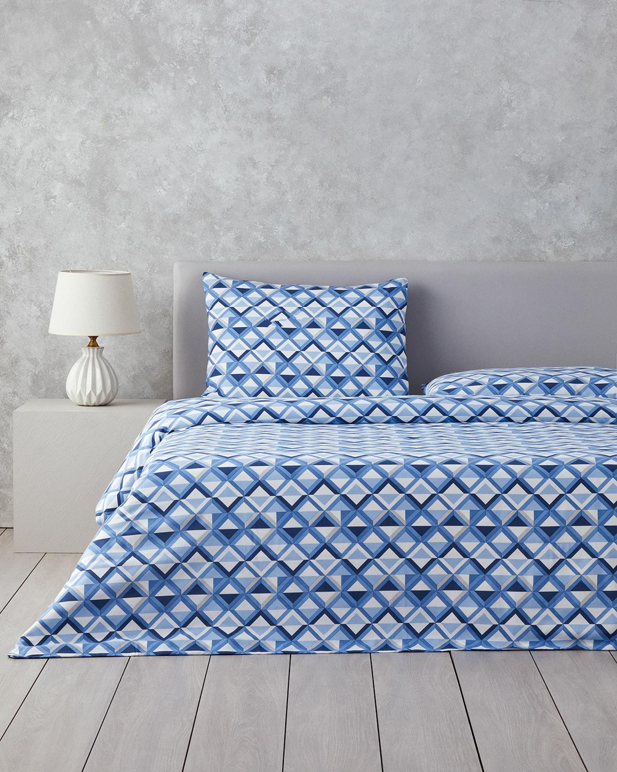 Mini Argyle Ușor De Călcat Single Set Lenjerie De Pat 160x220 cm Albastru