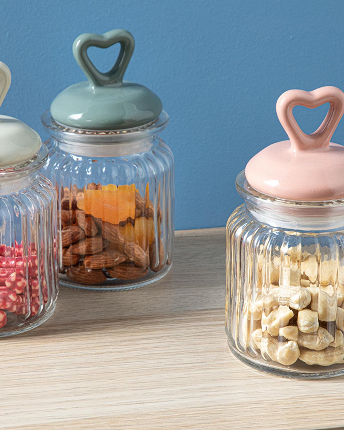Mini Heart Glass Jar 260 ml Beige
