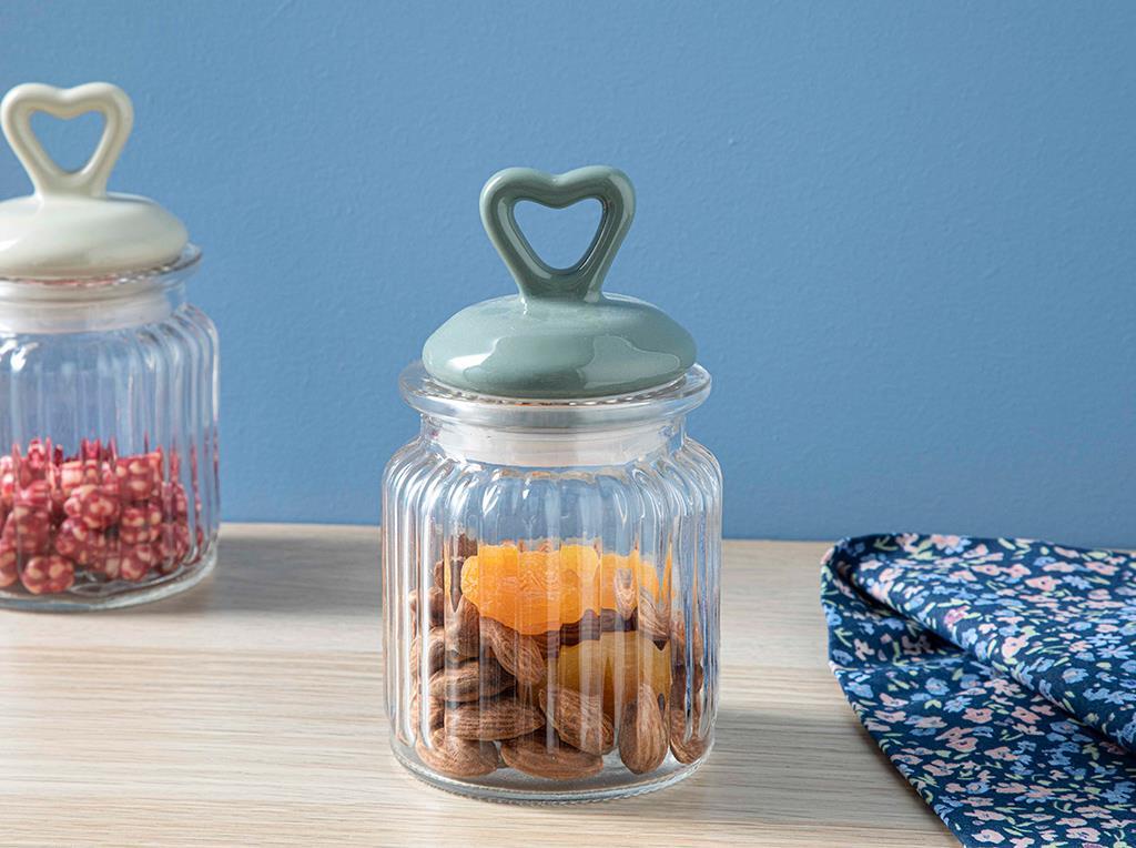 Mini Heart Glass Jar 260 ml Green