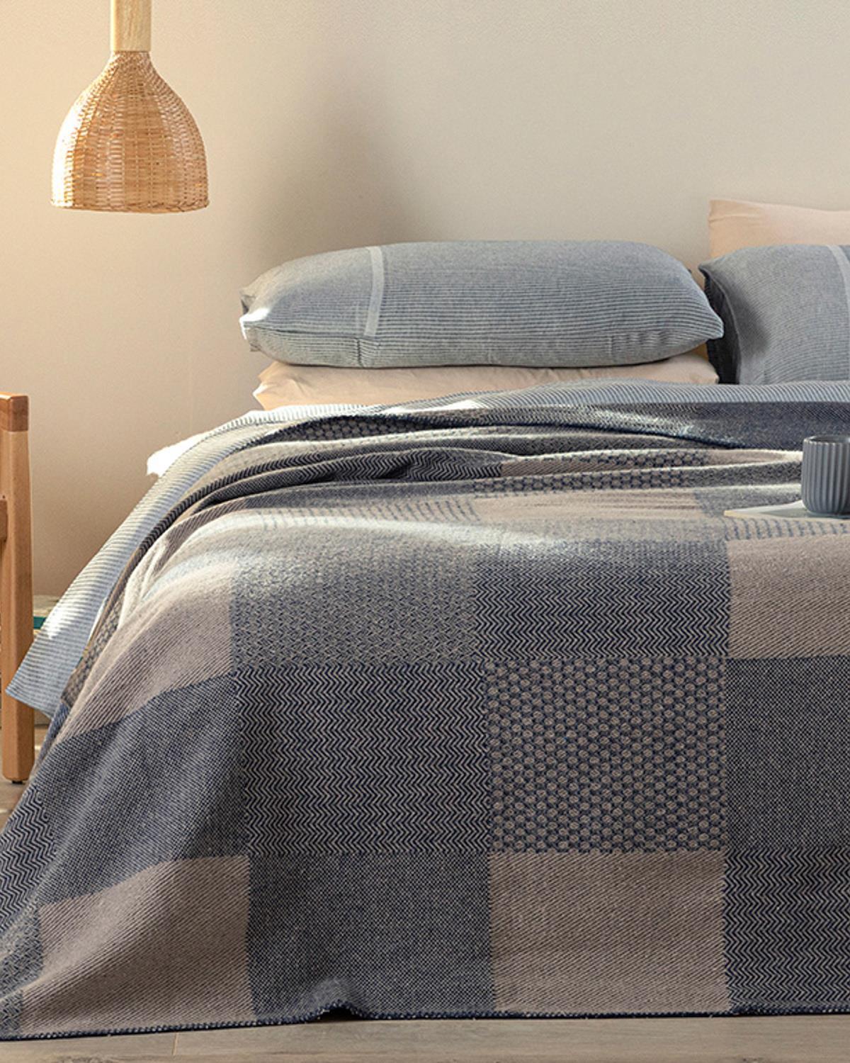 Modern Patch Cu Bumbac Double Pătură 200x220 cm Bleumarin