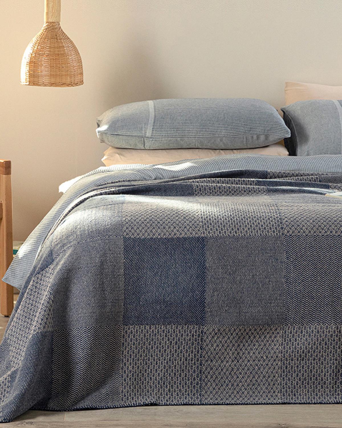 Modern Patch Cu Bumbac Double Pătură 200x220 cm Bleumarin