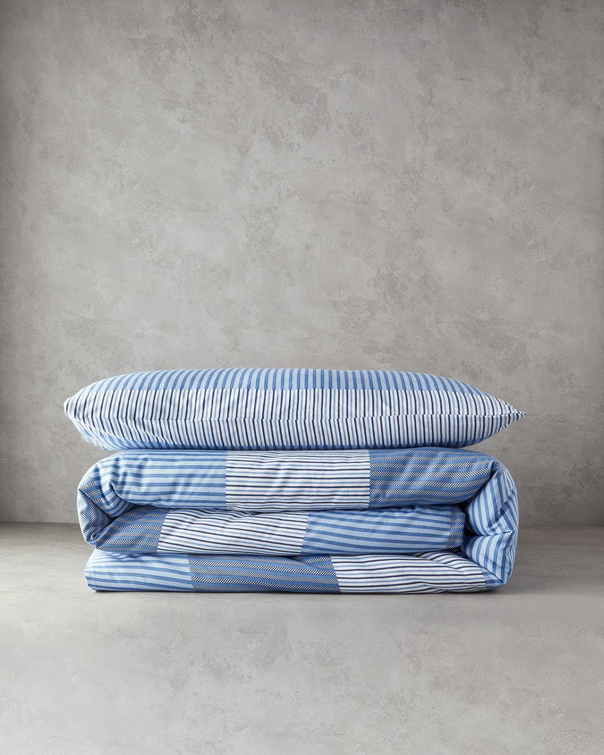 Modern Strip Ușor De Călcat Single Set Lenjerie De Pat 160x220 cm Albastru