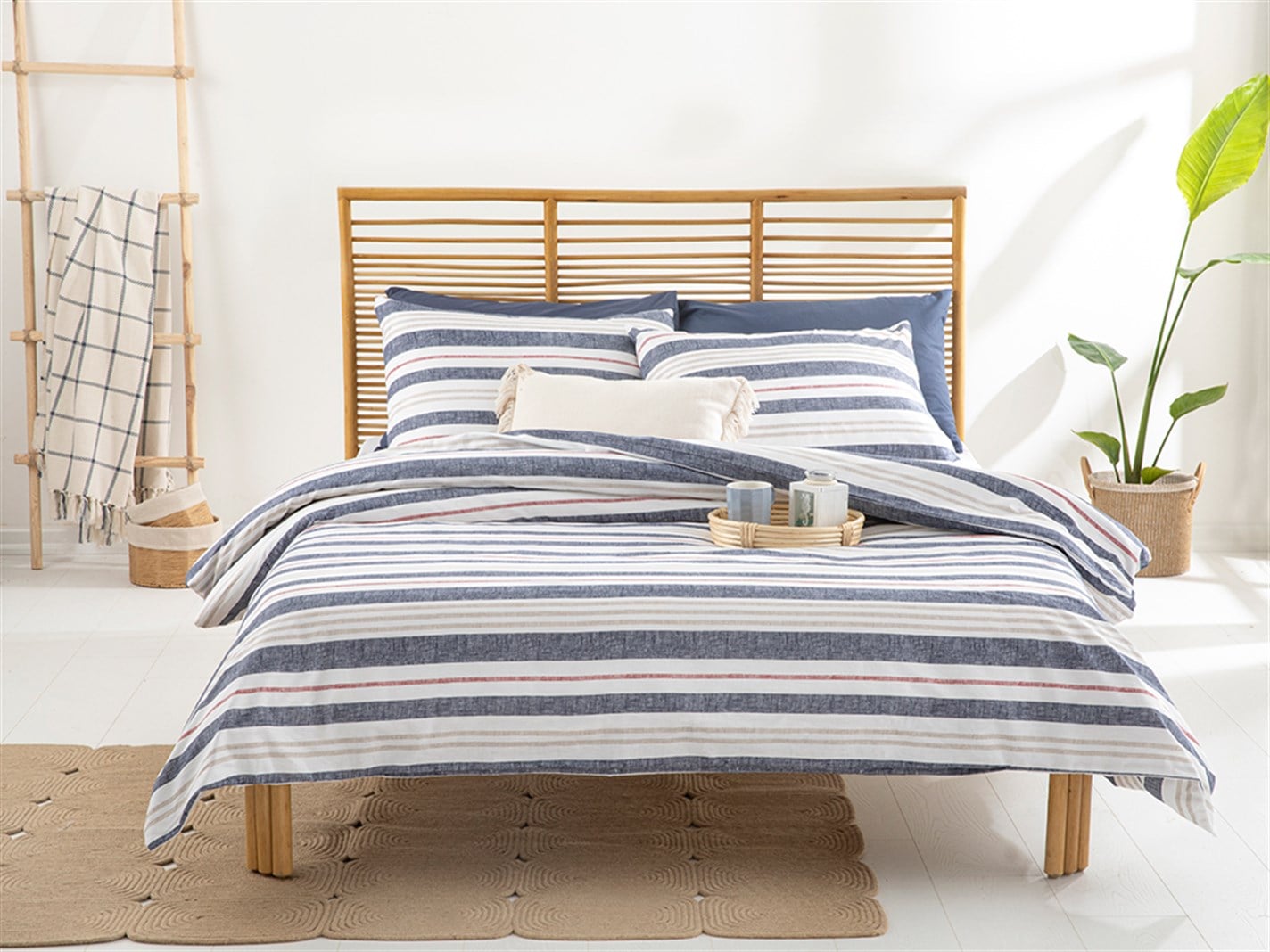 Modern Stripe 57 Tel / 144 Numărul de fir Persoană dublă 200x220 cm Albastru inchis