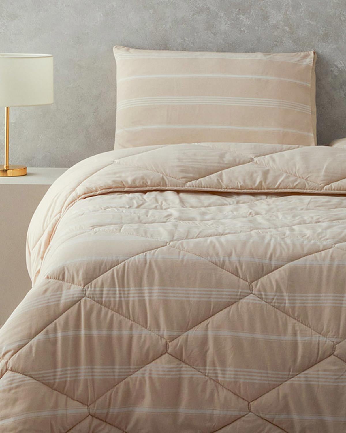 Modern Stripe Polycotton Double Set Dormit 195x215 cm Bej