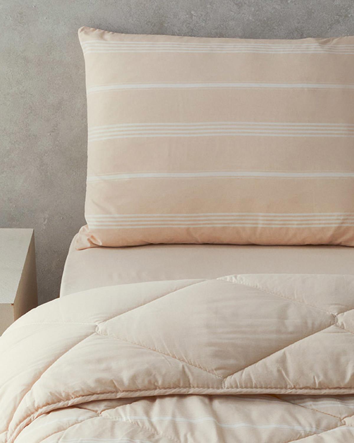 Modern Stripe Polycotton Double Set Dormit 195x215 cm Bej