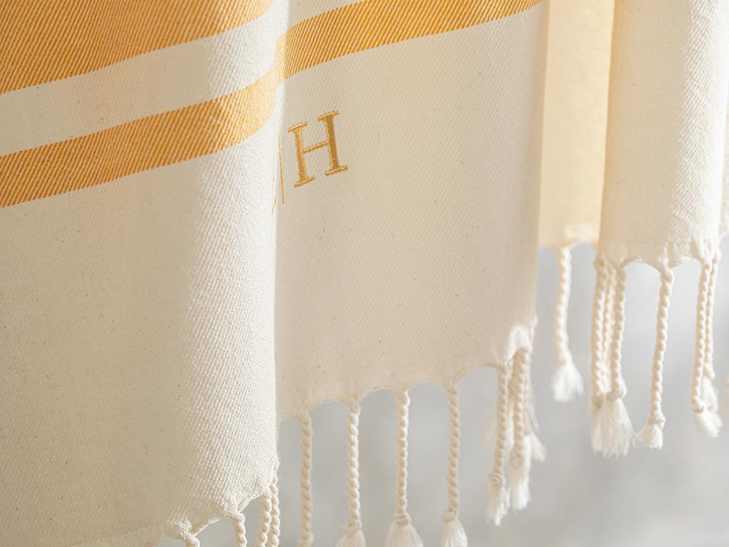 Natural Cottony embroidered Peshtemal 90x150 cm Yellow
