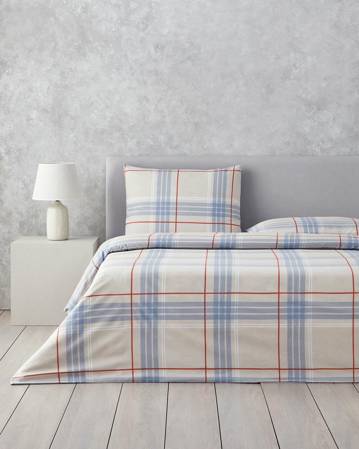 Natural Plaid Ușor De Călcat Single Set Lenjerie De Pat 160x220 cm Bej