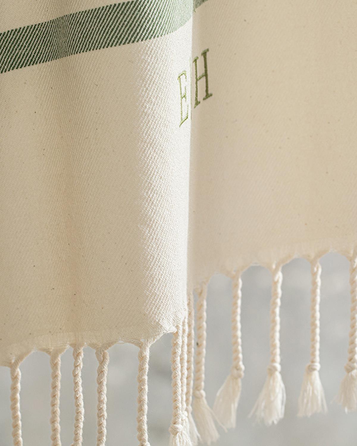 Natural Cottony embroidered Peshtemal 90x150 cm Green