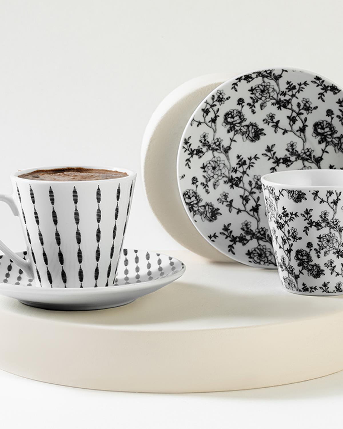 New Retro Porcelain 4 Parça 2 Kişilik Coffee Cup Set 80 ml Black