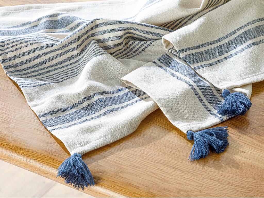 Nola Cotton Fringed Runner 40x150 cm Navy Blue - Cream