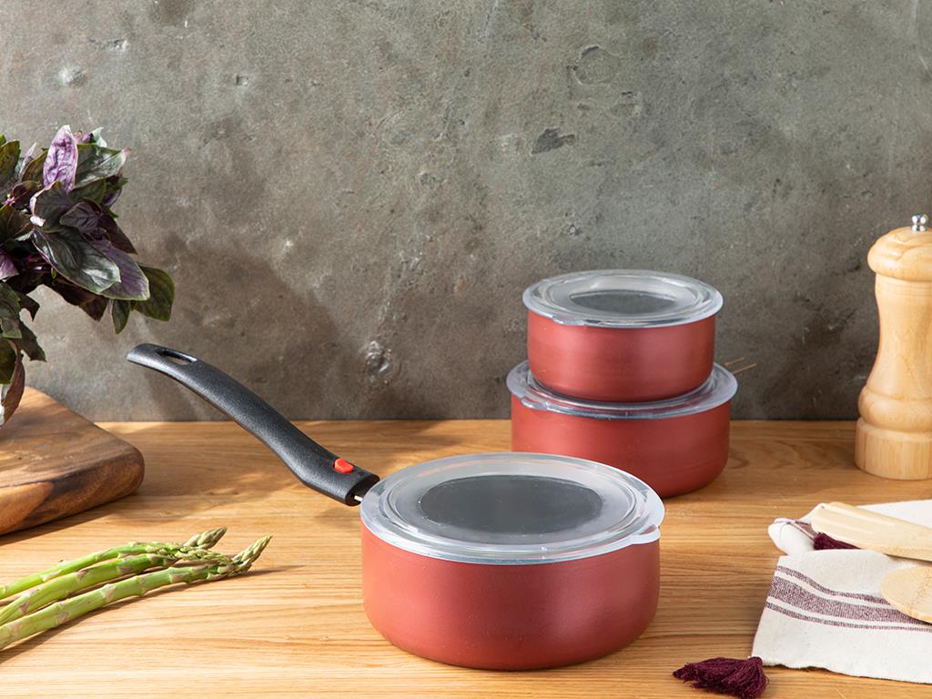 Nova Granite 7 Pieces Cook- Save Set 12-14-16 cm Claret Red
