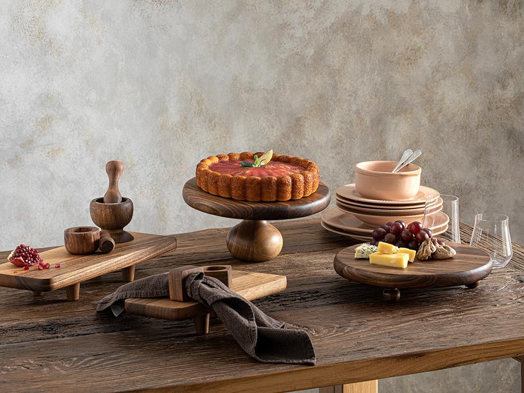 Nuc Walnut Cake Stand 30 cm Dark Brown