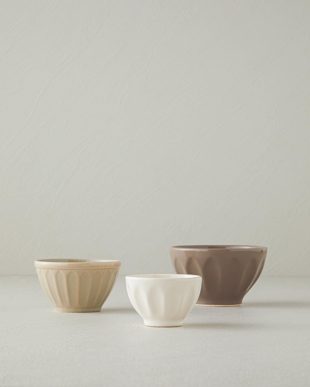 nud Ceramică Cu 3 Piese Bol 7-9-10 cm Crem - Bej - Maro