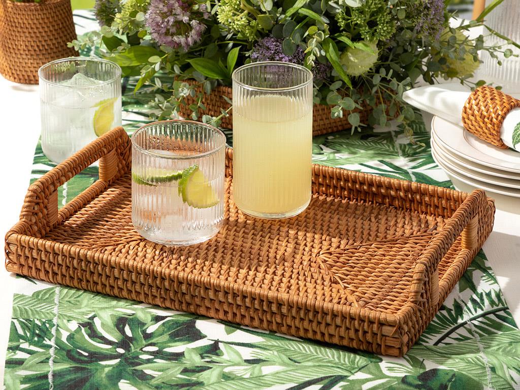 Nude Rattan Rectangular Tray 34X24X4 CM Light Brown.