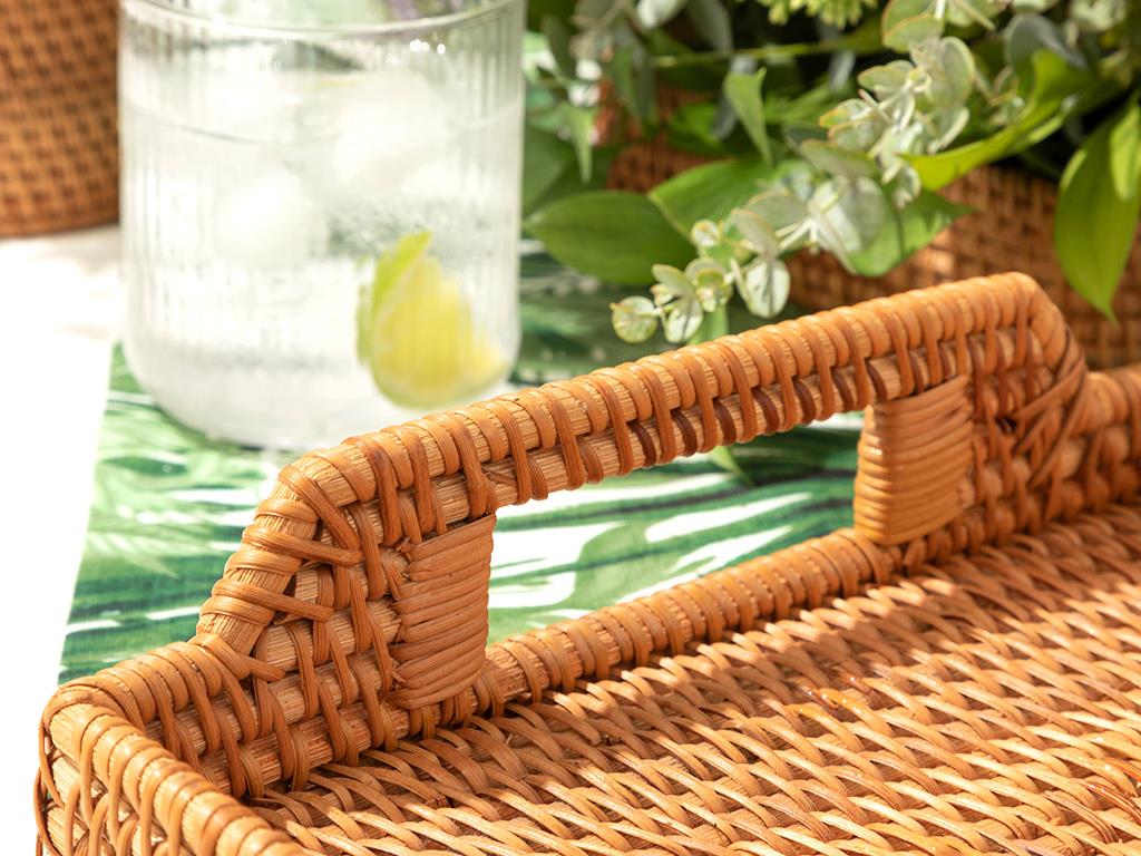 Nude Rattan Rectangular Tray 34X24X4 CM Light Brown.