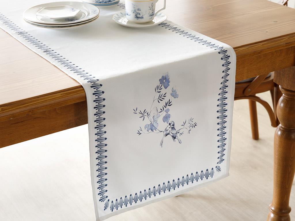 Tual Polyester Rectangular Runner 40x150 cm White - Blue