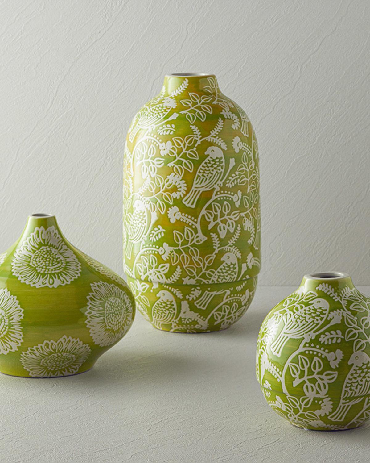 Păsări de grădină Ceramică Vază 17x17x31 cm Verde
