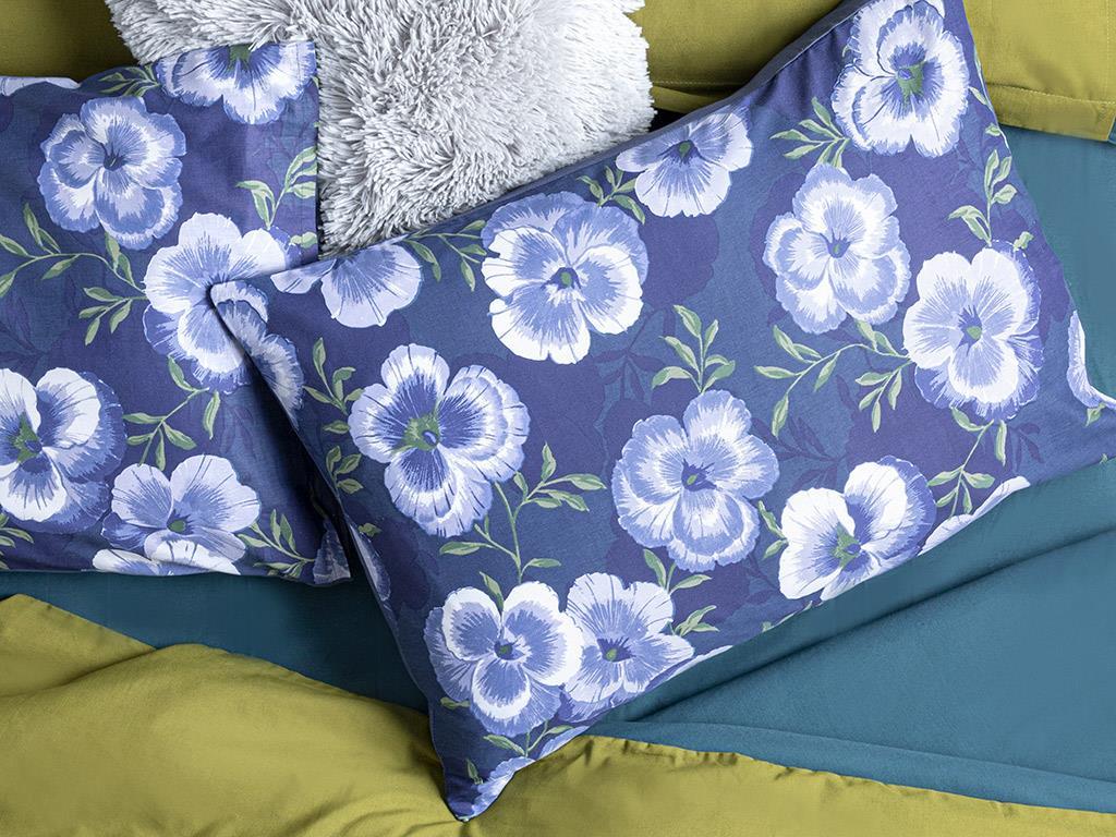 Pansy Bloom Cotton 2 pcs Pillow Case 50x70 cm Dark Blue