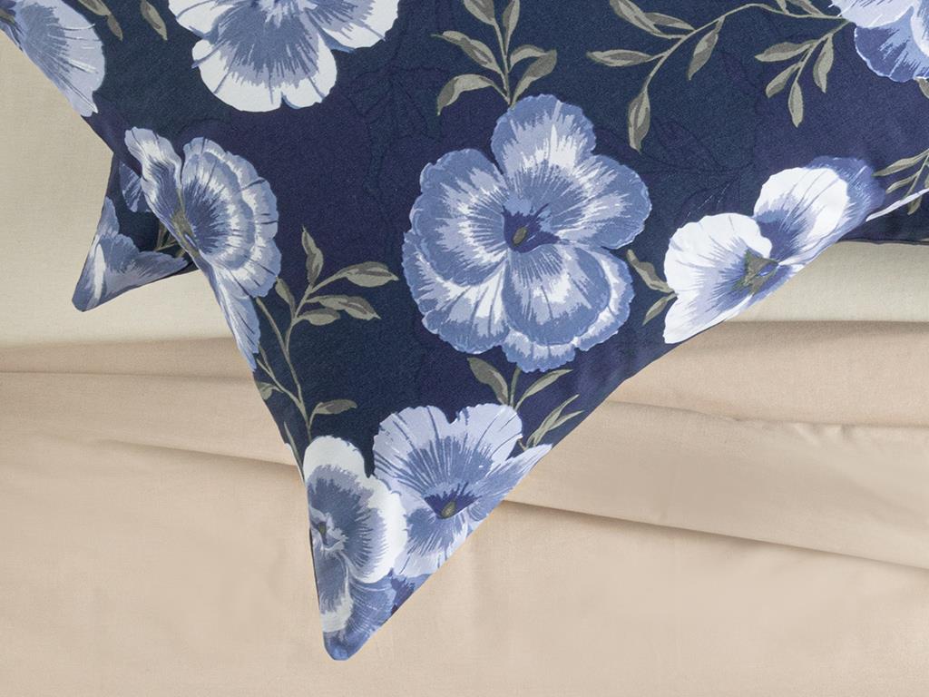 Pansy Bloom Cu Bumbac Cu 2 Piese Față De Pernă 50x90 cm Albastru Închis